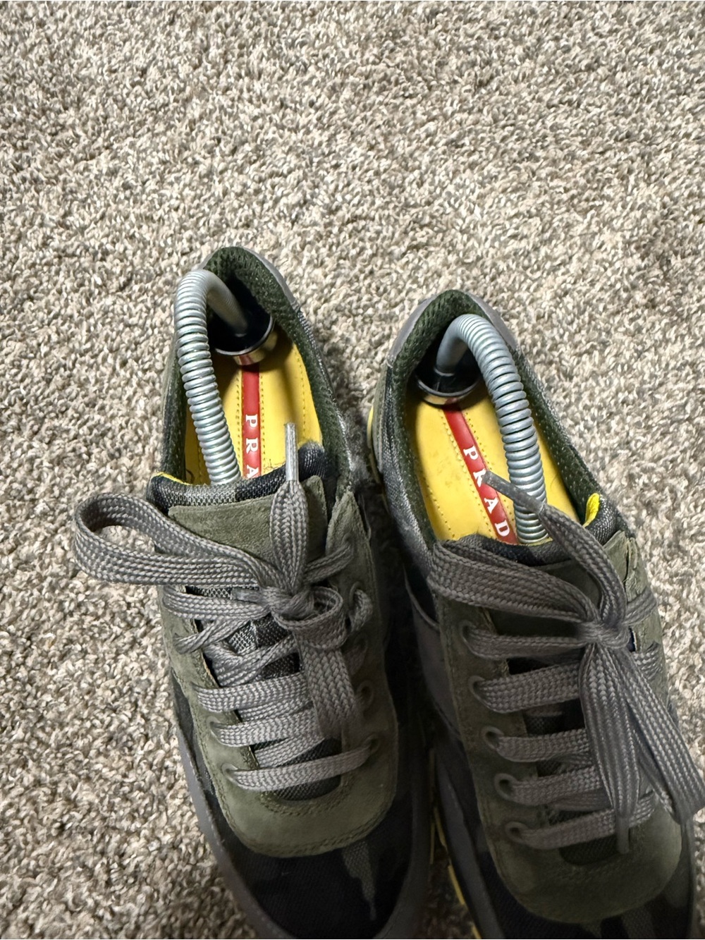 Prada Men’s Camouflage Runner Sneakers in Gray, Olive & Yellow - Picture 5 of 8